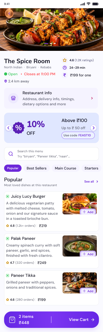 MyFeast Restaurant Detail Screen